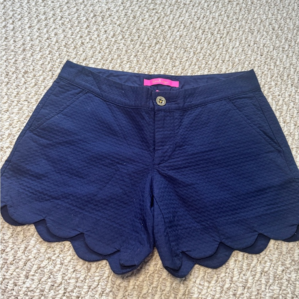 Lilly Pulitzer Navy Scalloped High Waist Shorts